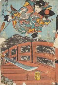 Utagawa Kuniyoshi, färgträsnitt, 4st, Japan, 1800-talets mitt.