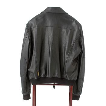 ARMANI aj armani jeans, a black leather jacket.