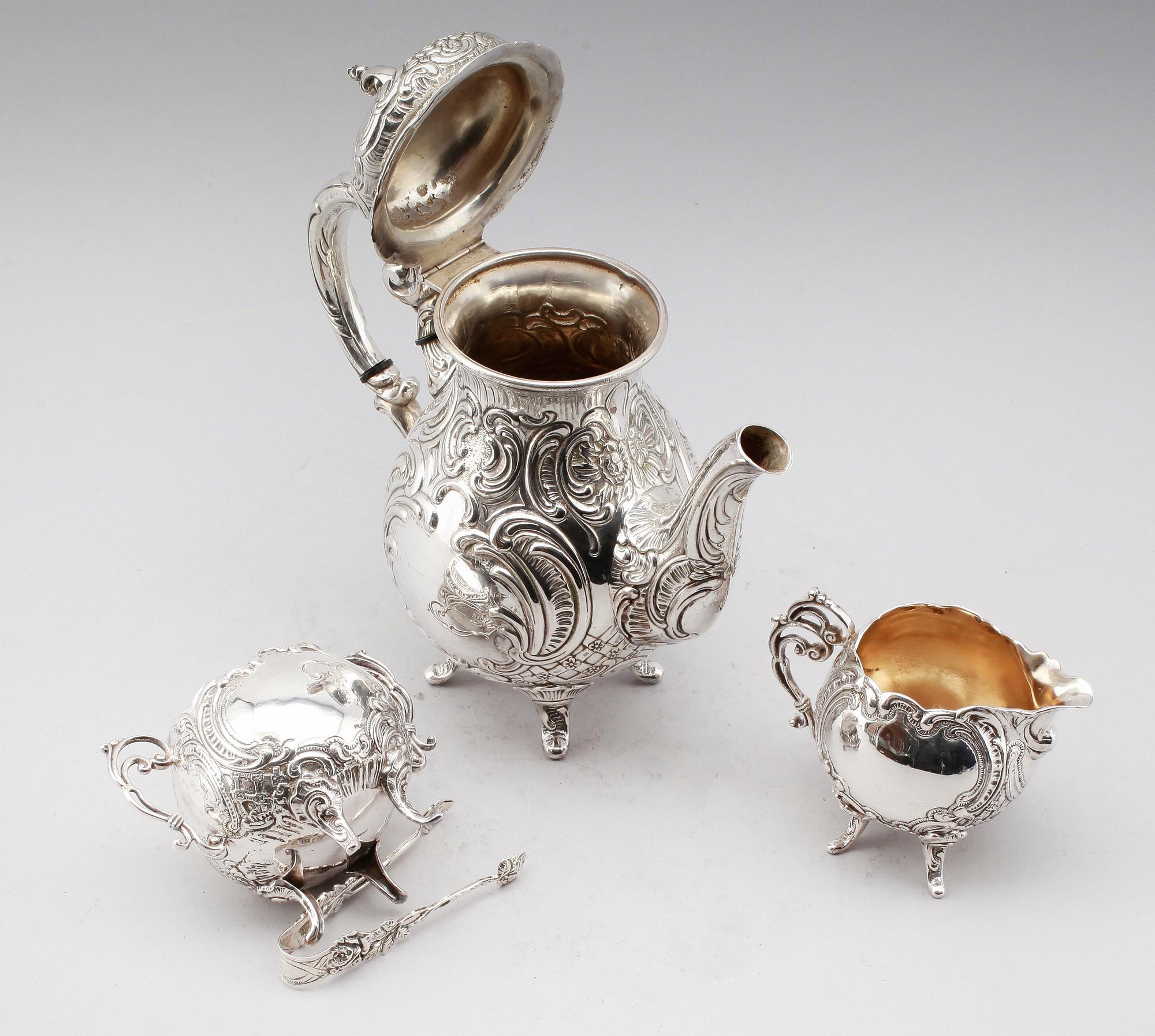 KAFFESERVIS, 3 delar, silver, GEWE, 1949/51. Vikt ca 1516 gram.