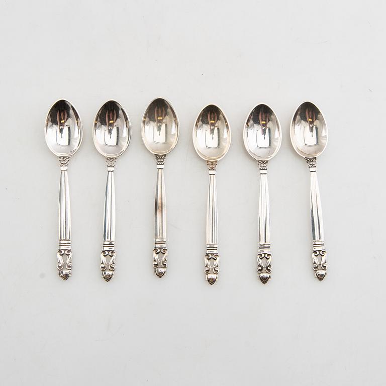Johan Rohde, spoons 12 pcs "Konge/Achorn" sterling silver for Georg Jensen after 1945.