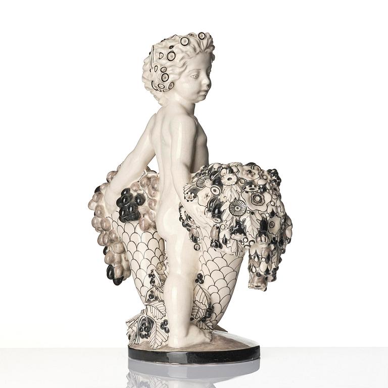 Bertold Löffler, a ceramic sculpture of a putto with cornucopia, model 156, Wiener Keramik, Vienna, Austria, 1908- 1912.