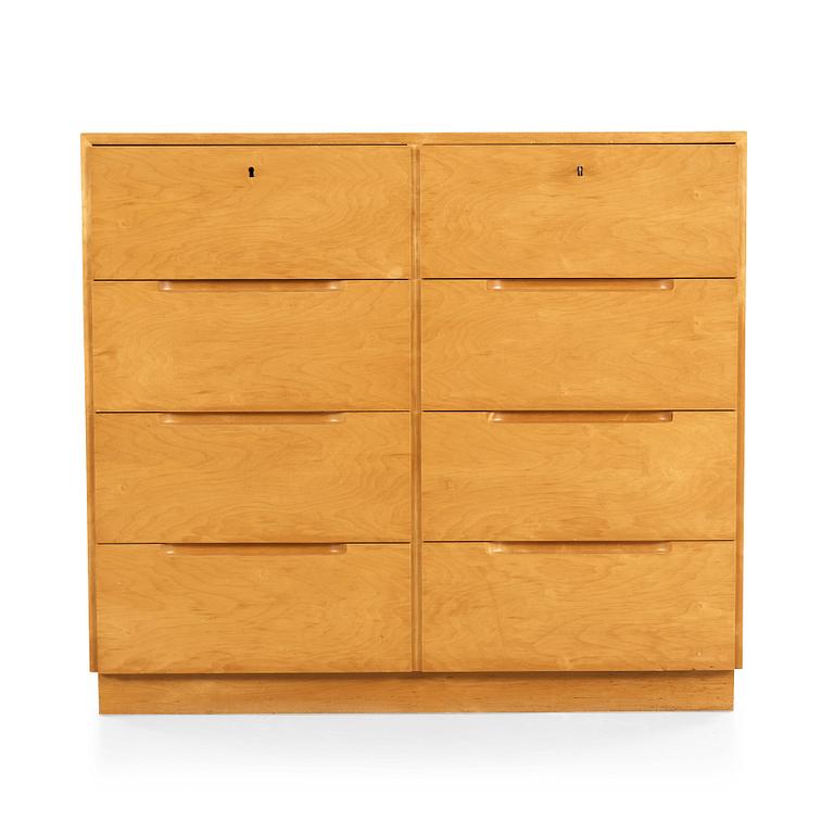 Alvar Aalto, a birch chest of drawers, made on license by Aalto Design Hedemora Sweden 1946-56, for Artek.