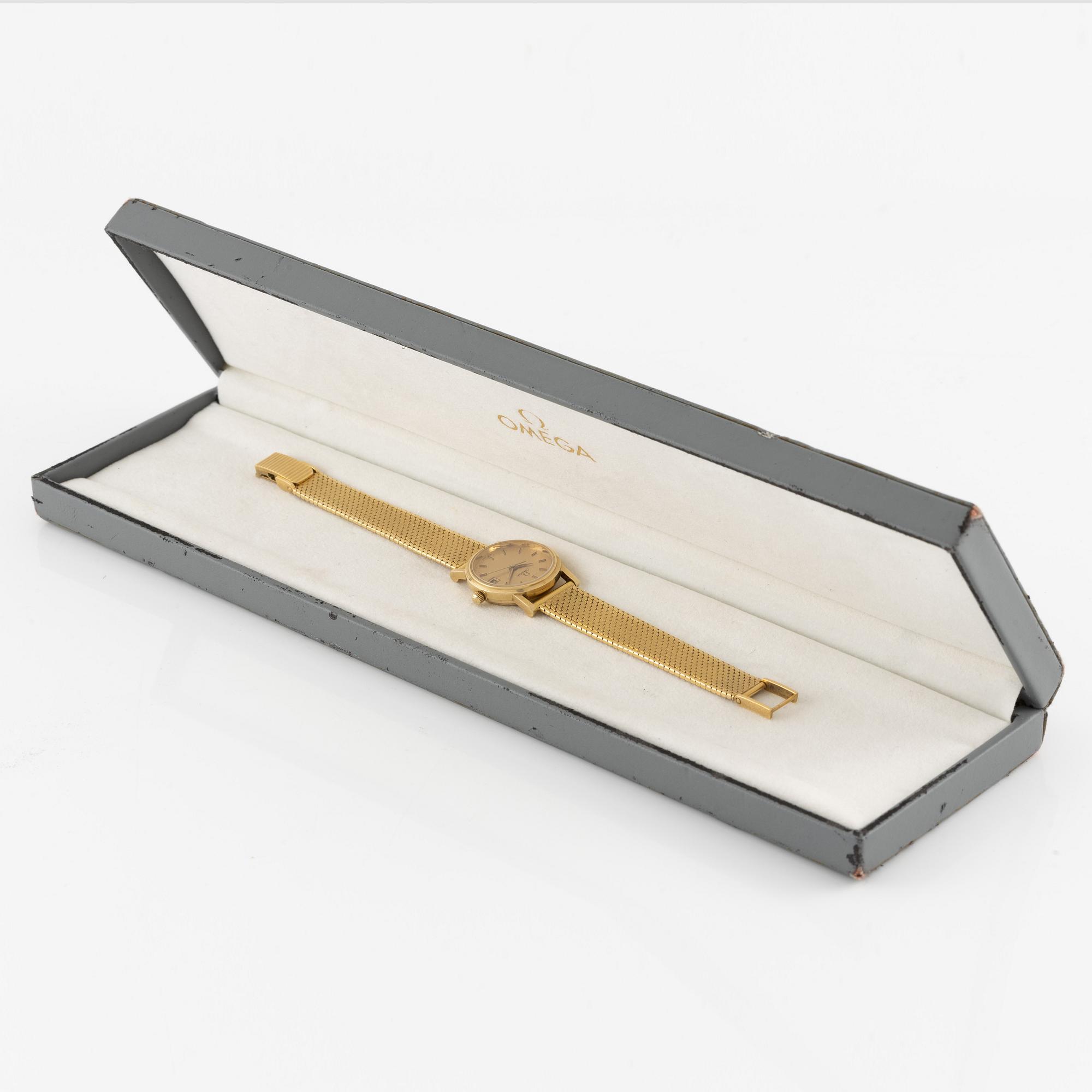Omega, armbandsur, 14K guld, länk i 18K guld, 23 mm.