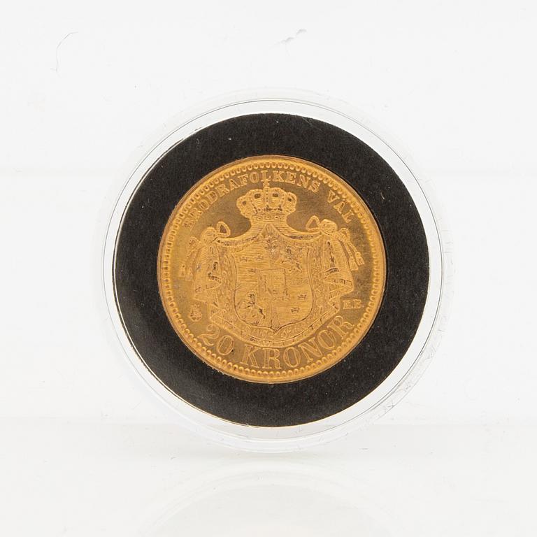 Guldmynt Sverige, Oscar II 20 kr, 1890.