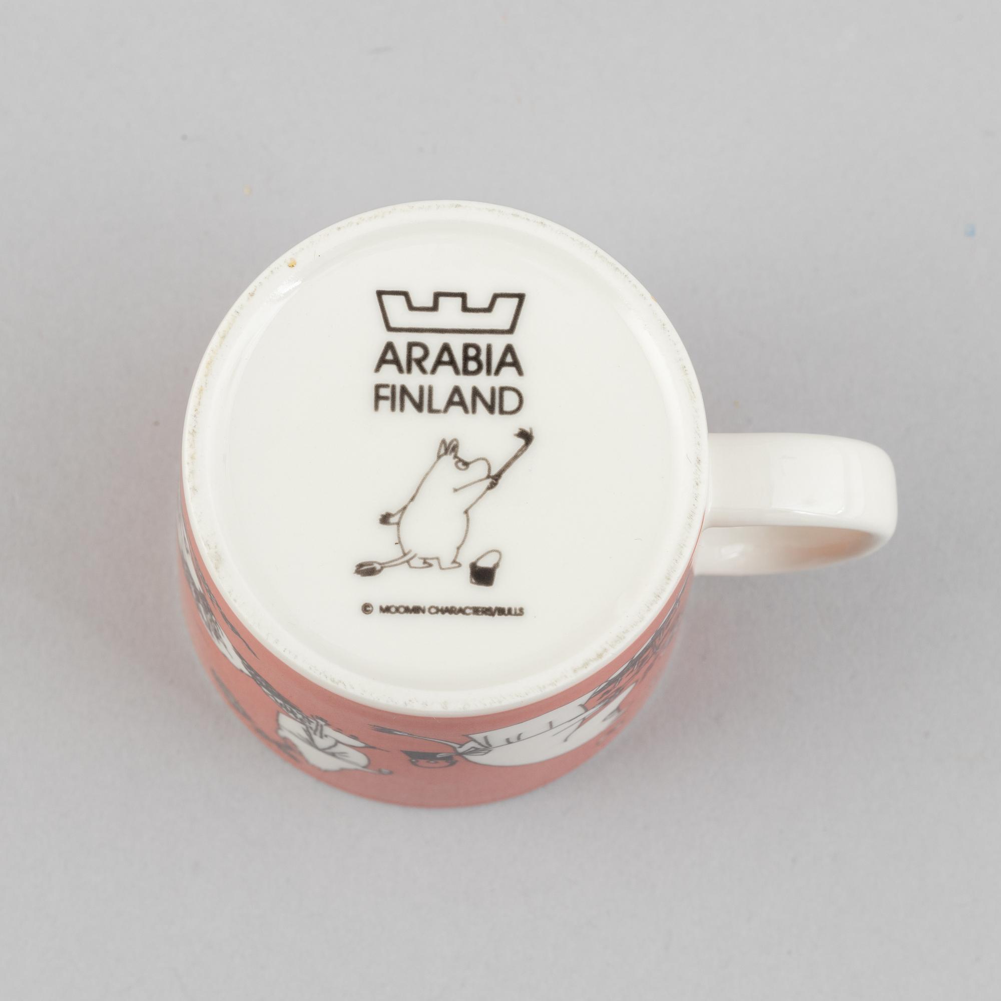 Muminmuggar, 2 st, porslin, Arabia, Finland, 1990-99.