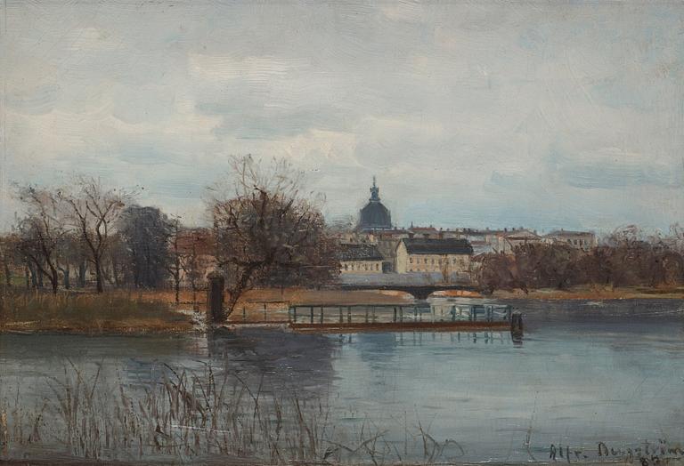 Alfred Bergström, View from Djurgården across Kastellholmen towards Söder and Katharina Church.