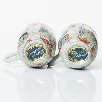 Fat, koppar, två stycken samt snusflaska, porslin. Qingdynastin, 1700/1800-tal.