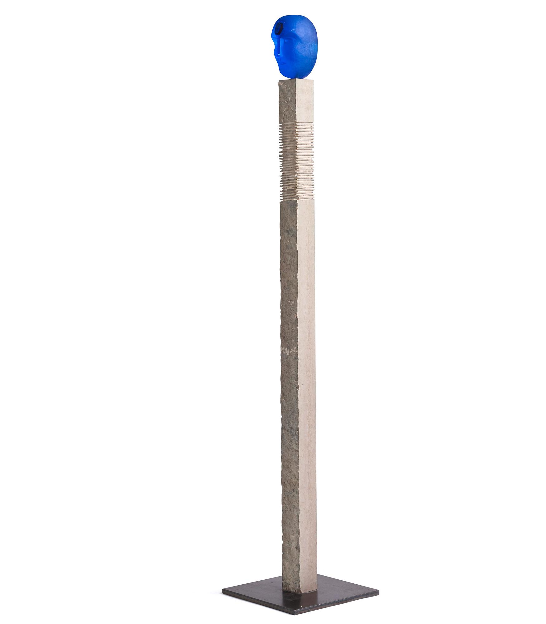 Bertil Vallien, a unique cast glass sculpture, head on stand, Kosta Boda, Sweden.