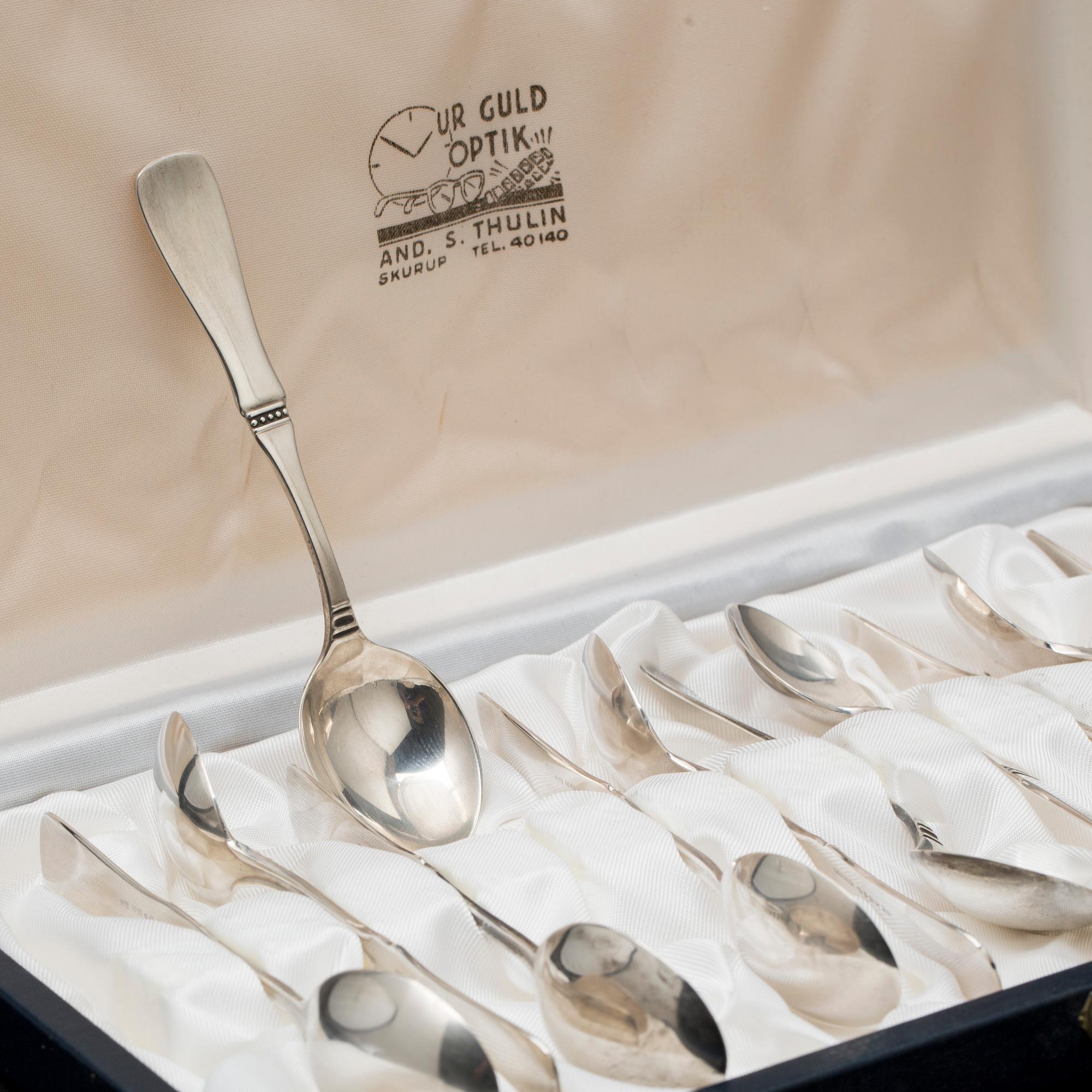 BESTICKUPPSÄTTNING, silver, "Uppsala", Löfman, Mema, 30 delar. Total vikt ca 1220 gram.