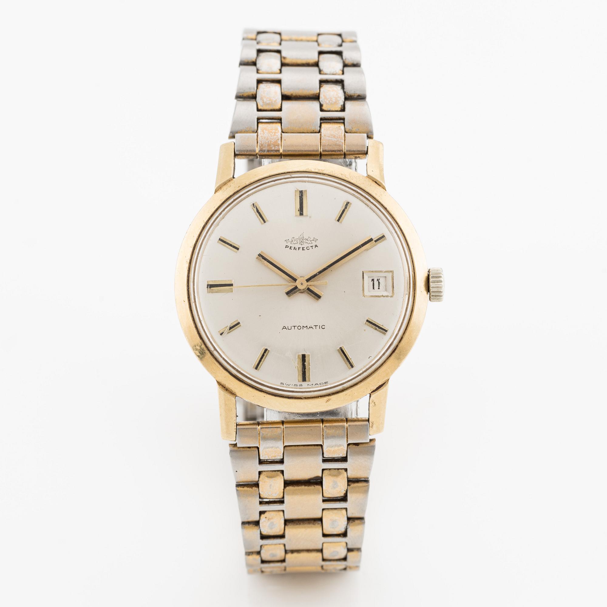 Perfecta, 18K gold, wristwatch, 33.5 mm.