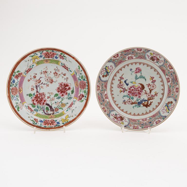 A group of eight Chinese famille rose plates, Qing dynasty, Yongzheng (1723-35).