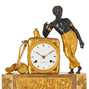 An Empire ormolu and patinated bronze 'Le Matelot'  mantel clock by P. Strengberg (active 1802-1831).