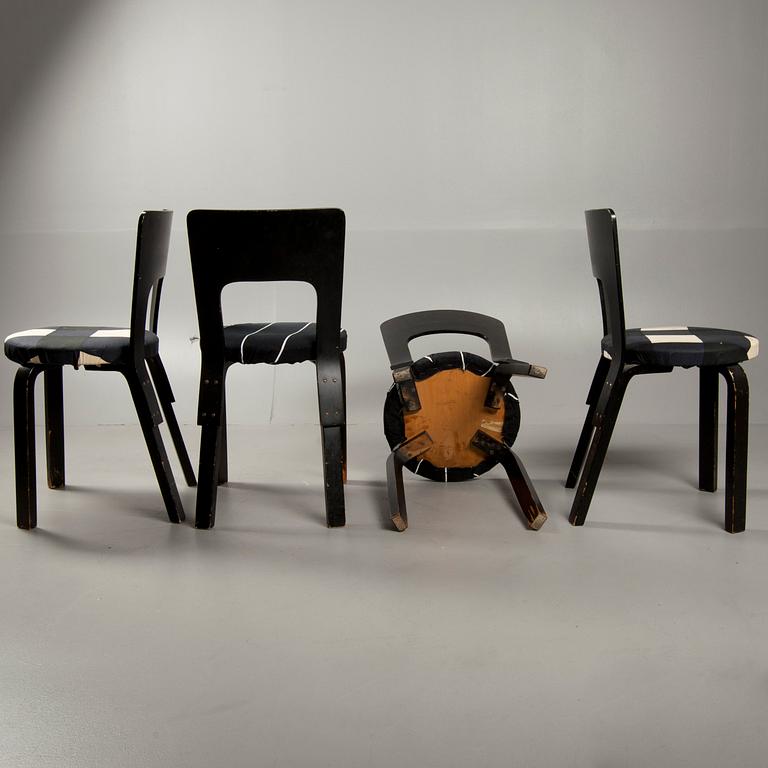 STOLAR, 4 st, modell 66, Alvar Aalto, Artek, 1900-talets mitt.