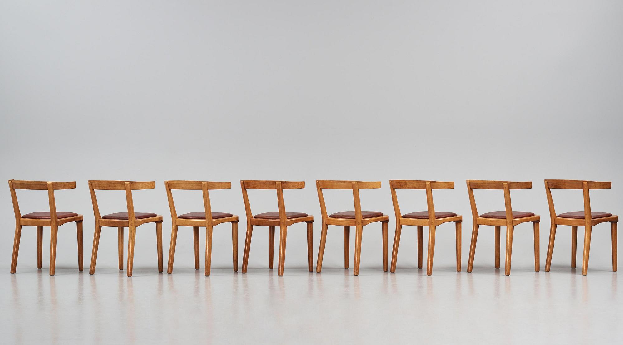 Gunnar Asplund, a set of eight mahogany chairs, Svenska Möbelfabrikerna, Bodafors, ca 1934-35, for the Bredenberg Department Store.