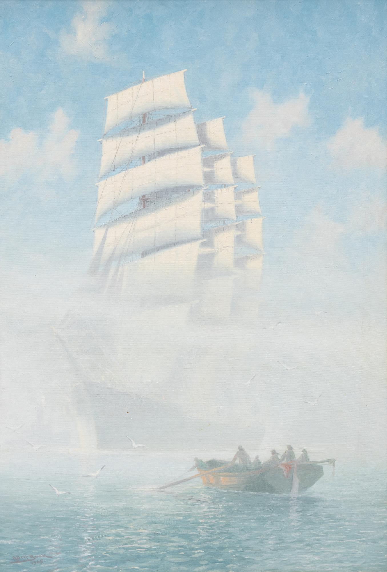 Adolf Bock, Three-masted ship in haze.