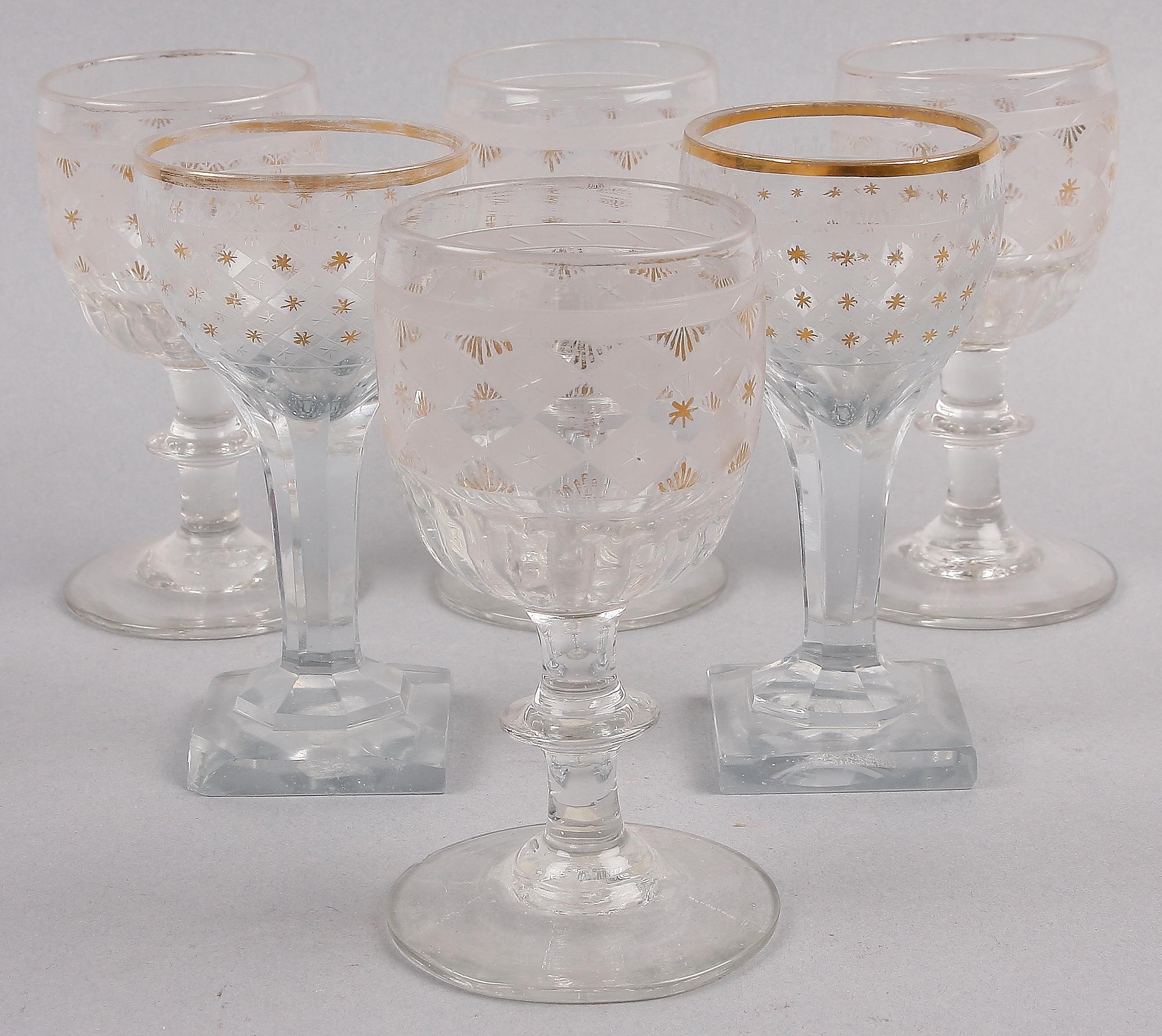 STARKVINSGLAS, 6 st (4+2), troligen Casimirsborgs. Tidigt 1800-tal.