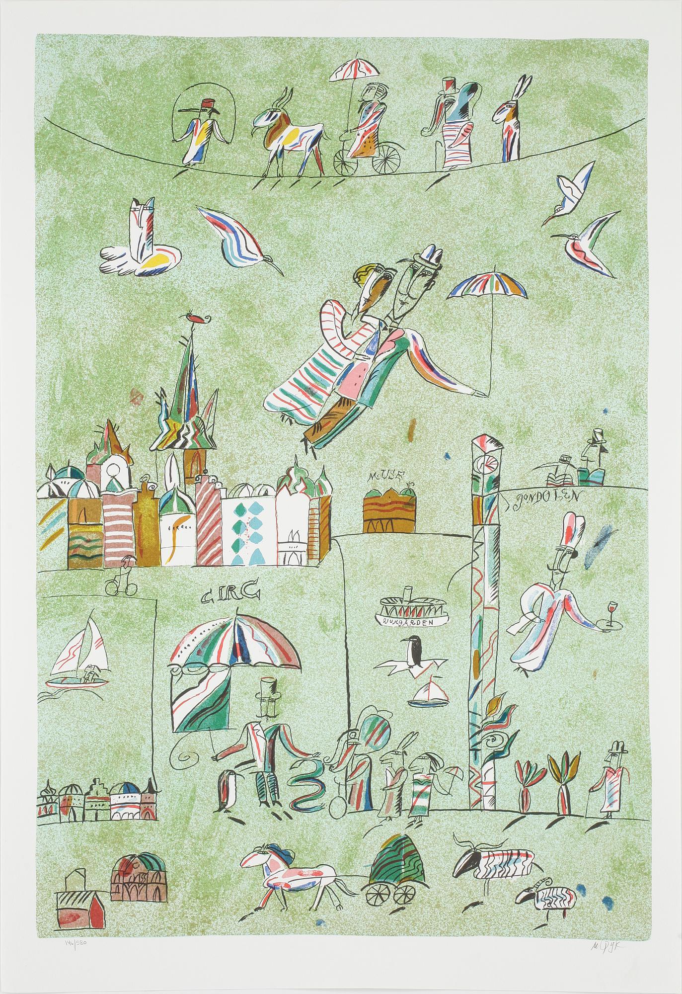 MADELEINE PYK, "Slussen", färglitografi, signerad, numrerad 146/380.