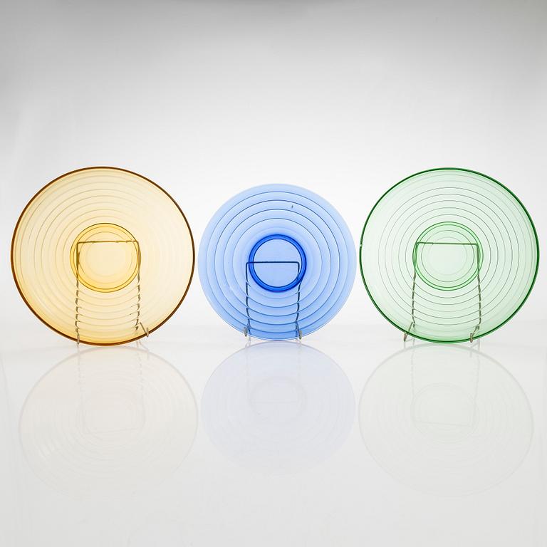 Jacob Eiler Bang, nine "Broksø" glass objects, first half of the 20th century. Holmegaard Denmark.