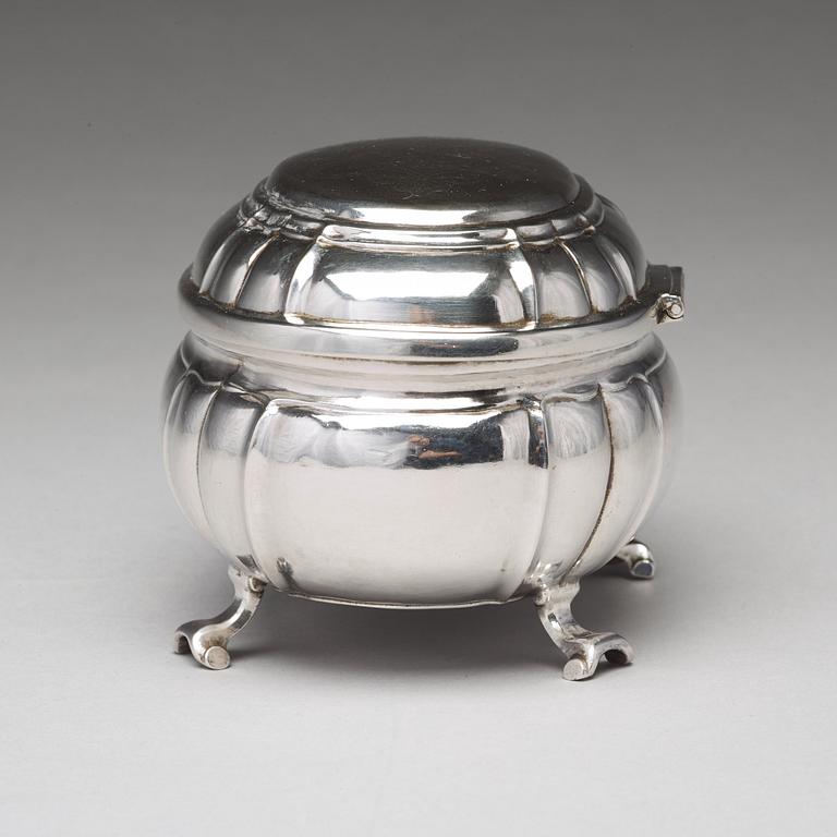 A Swedish 18th century silver sugar-casket, mark of Johan Pettersson Berg, Norrköping 1743.