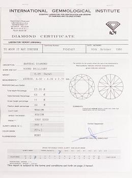 An 0.23 ct diamond. Clarity VVS, colour F.
