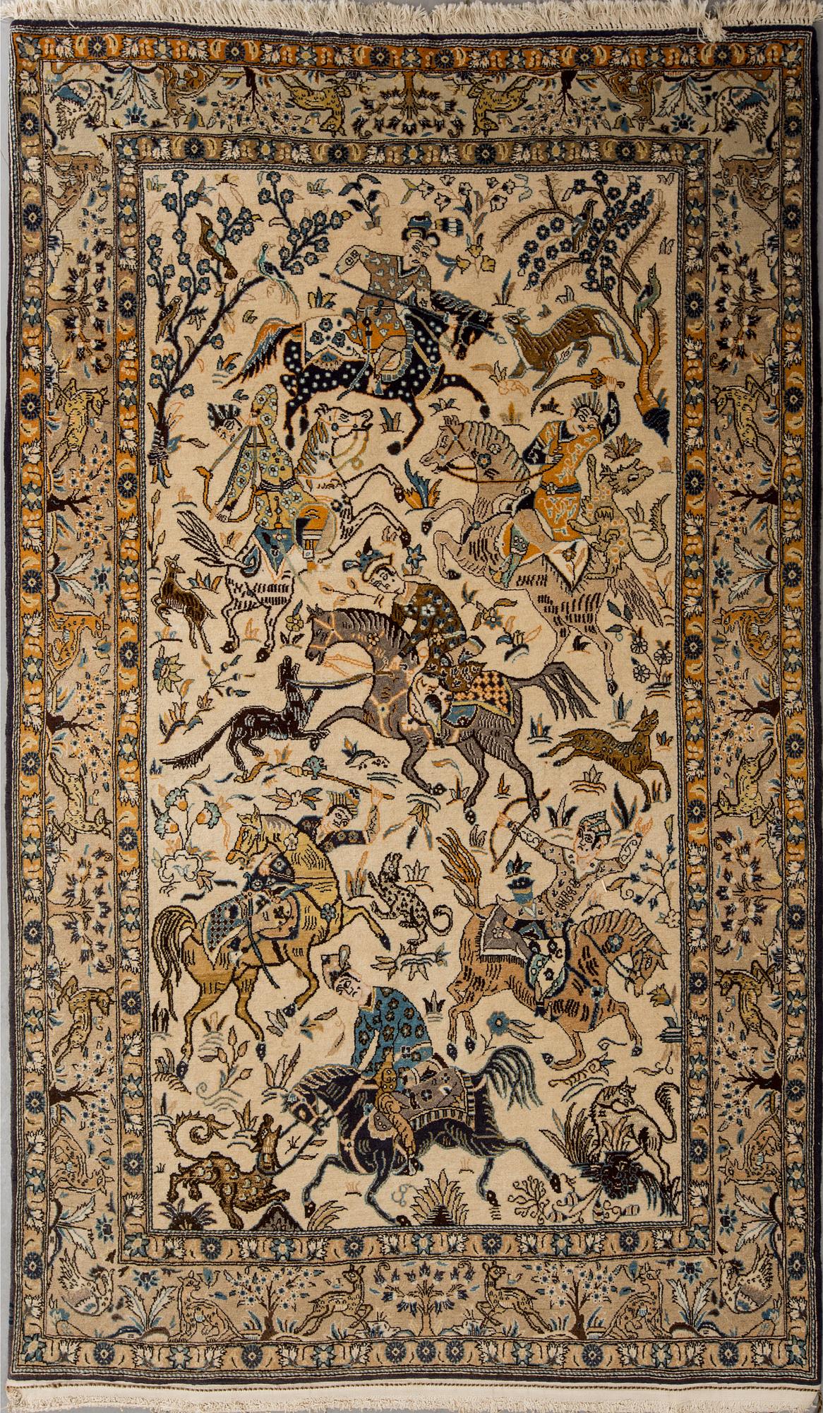 MATTA, old, Ghom, figural, part silk, ca 220 x 144 cm.