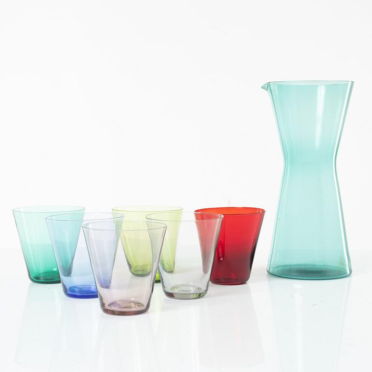 Kaj Franck, drinking glasses, 6 pcs, model 2744 and a pitcher, 1610, Nuutajärvi-Notsjö 1950s/60s.