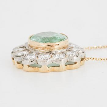Tourmaline and brilliant-cut diamond pendant.