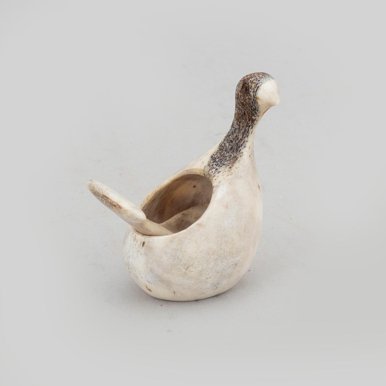 LARS PIRAK, a grouse reindeer horn salt cellar, signed Lars Pirak.