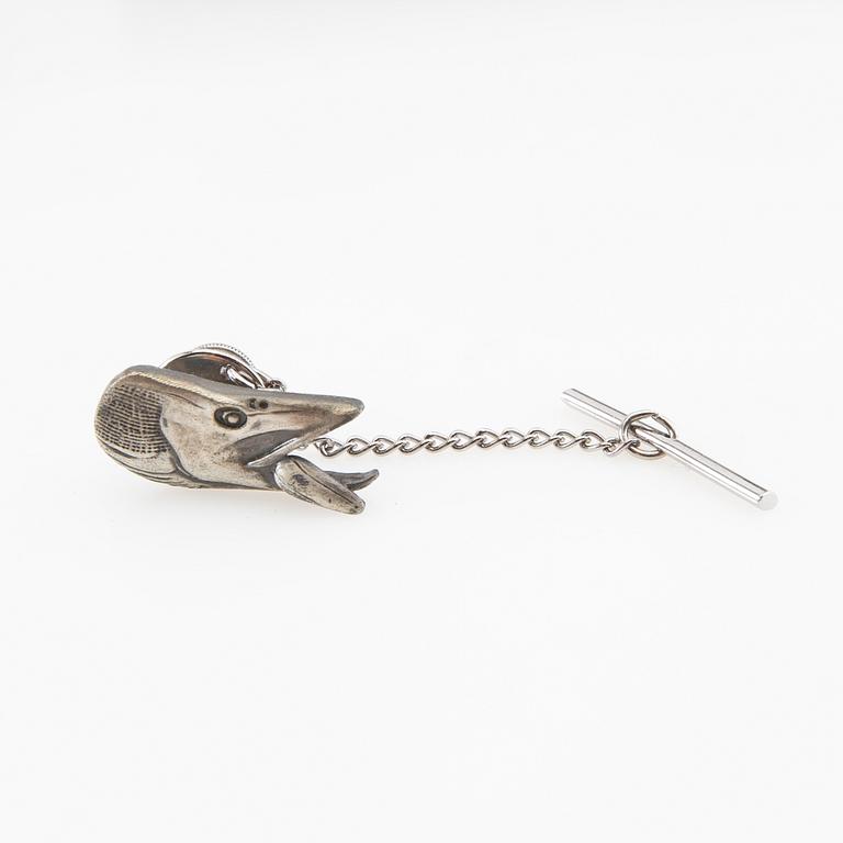 Side bell push pins 8 pcs in the form of a pike with a pull sterling silver, late 20th century.