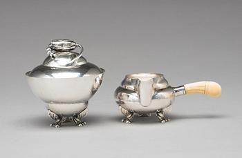 Georg Jensen, a four pieces of "Blossom" tea- and coffee set, Copenhagen 1918-1919, 830/1000 silver, design nr 2 and 100.