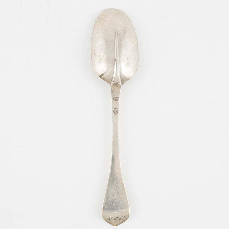A Swedish silver rat-tail spoon, marks of Wolter Siewers (1693-1722), Norrköping.