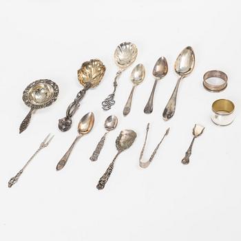 Bestick och servettringar, 14 delar, silver, bl a Th Marthinsen, Tönsberg, Norge.