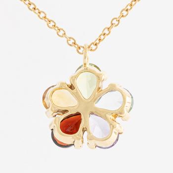 Pendant with chain in 18K gold with gemstones.