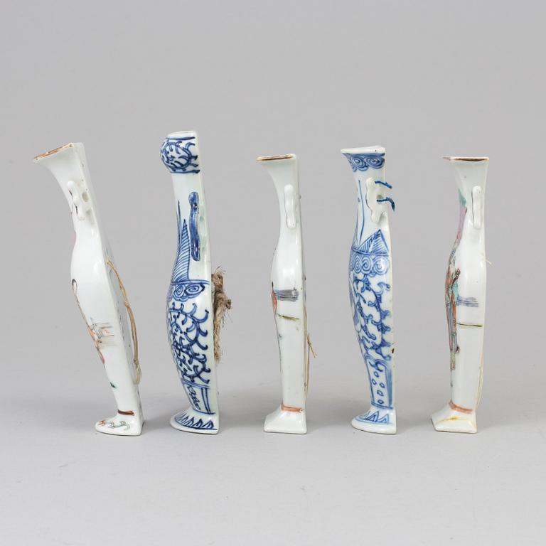 A set of five wall vases, late Qing dynasty.