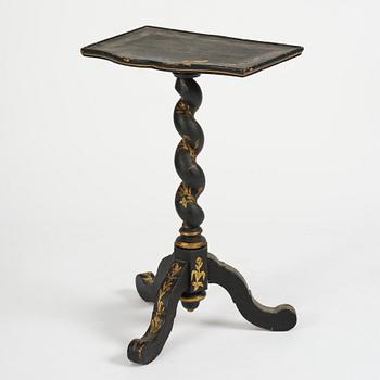 A Swedish turned and japanned baroque table, circa 1700.