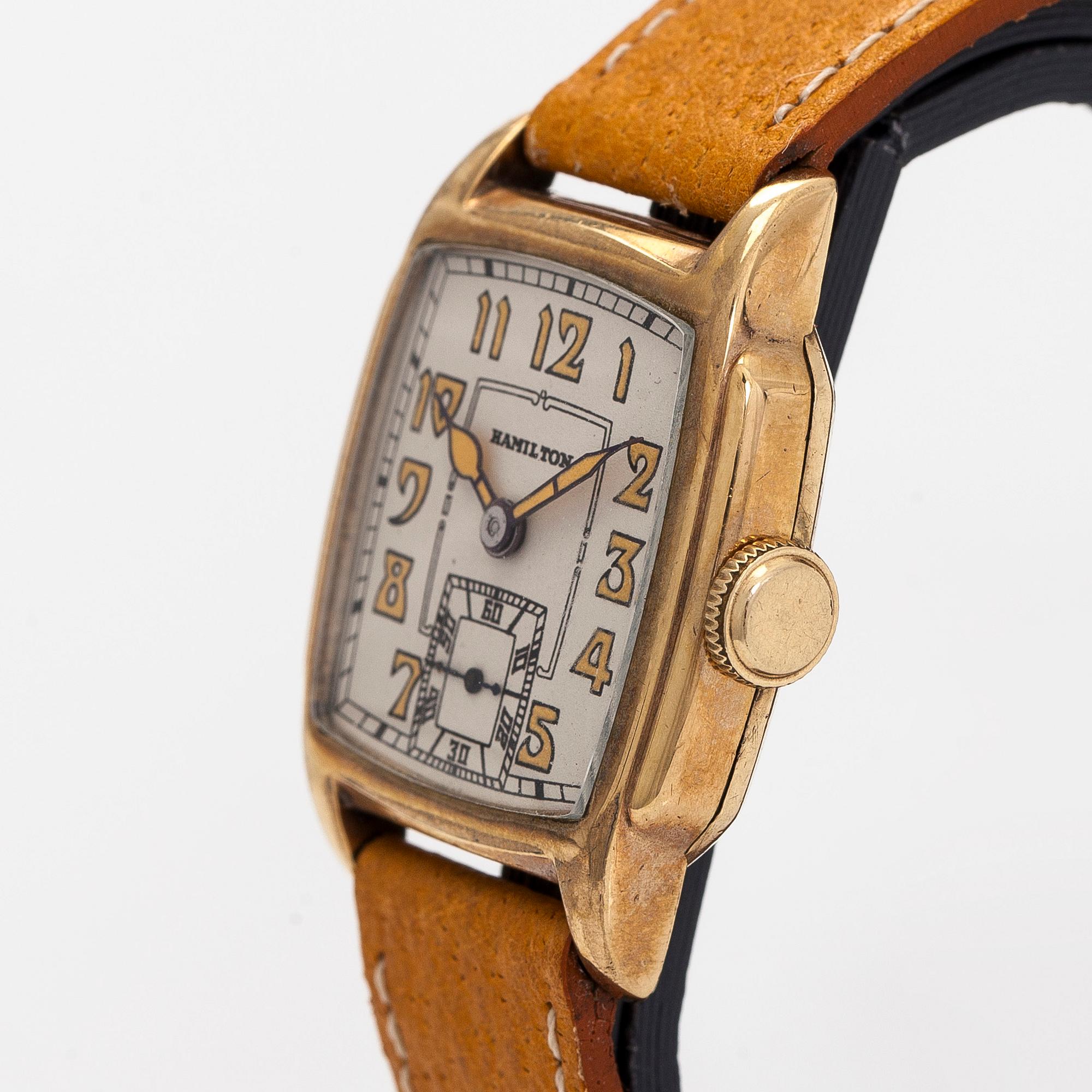 Hamilton, “Dodson”, wristwatch, 27 x 28 mm, gold-plated, manua, 1930s.