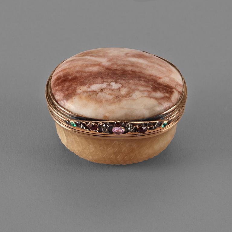An 18th century agath and gold, snuff-box.