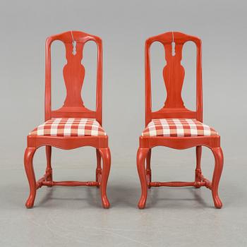 A SET OF EIGHT 1990's 18th CENTURY STYLE RED PAINTED CHAIRS.