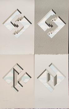 Oscar Reutersvärd, four color lithographs, signed 48/120, 31/120, EA and HC.