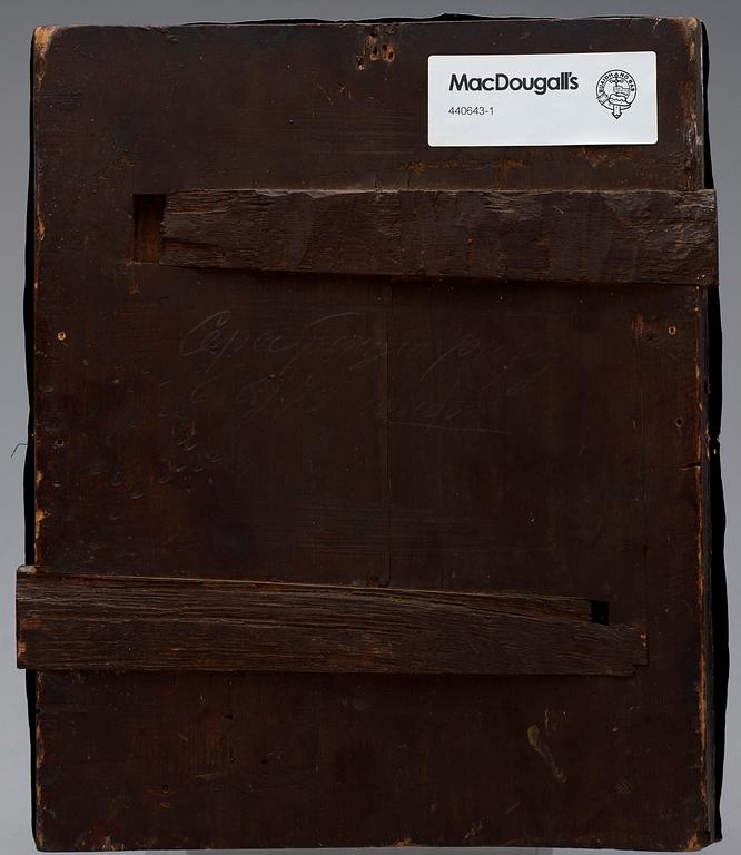 A Russian late 19th century parcel-gilt icon, unidentified maersmark, St. Petersburg 1891.