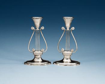 728. A pair of Swedish 19th century silver candlesticks, makers mark of Olof H. Bergström, Uppsala 1819.