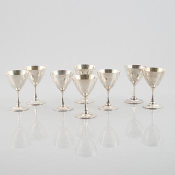 Glasses, 8 pcs, sterling silver, around the mid-20th century.