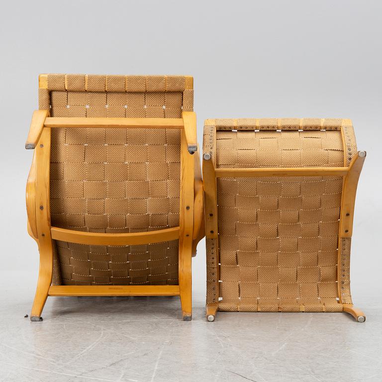 Bruno Mathsson, a lounge chair with footstool "Pernilla 1", Firma Karl Mathsson, Värnamo, circa mid-20th century.