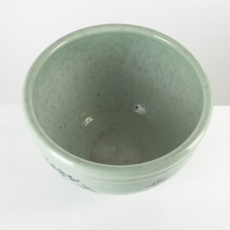 A celadon ground blue and white flower pot, 20th century.