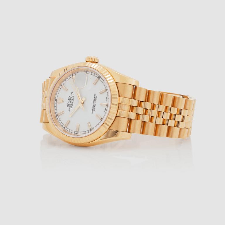 A Rolex Datejust men's wristwatch. 18K gold. Automatic. Ø 36 mm. Circa 2008.