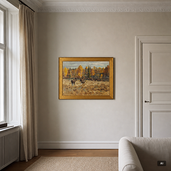 Harald Wiberg, Moose in autumn landscape.
