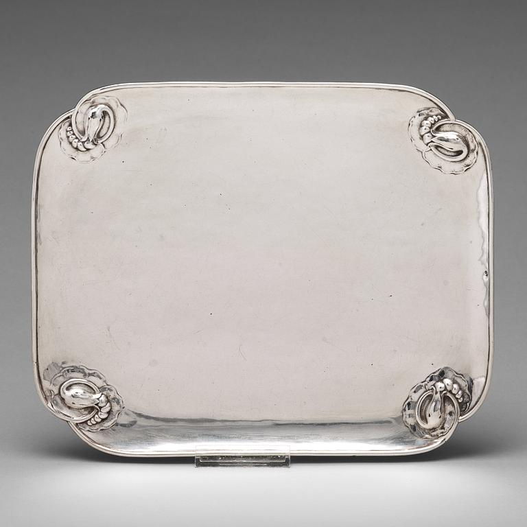 Georg Jensen, a 830/1000 silver "Blossom" tray, Copenhagen 1920, Swedish import marks GAB F.