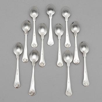 KAFFESKEDAR, 11 st, silver, "Sachsisk", Cohr och Mema,  sent 1900-tal. Vikt 150 gram.