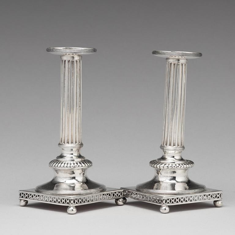 Anders Castman dy, ljusstakar, ett par, silver, Eksjö 1798. Gustavianska.