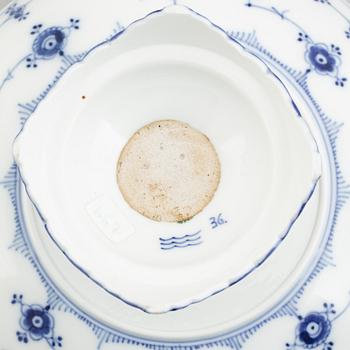 A 'Blue Fluted Half Lace' / 'Musselmalet' porcelain centerpiece dish, Royal Copenhagen, model 710, early 20th century.